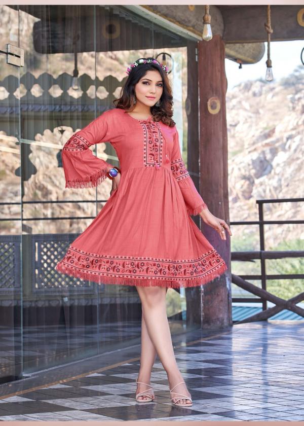 Ossm Cherry Fancy Rayon Embroidery Short Kurti Collection